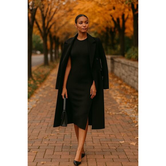 Who What Wear Ribbed Black Midi Dress Sleeveless Stretch XS Dark Academia Fall - Picture 1 of 7